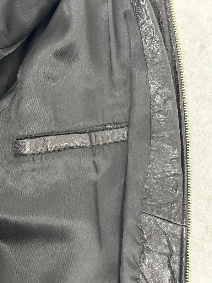 2000s Italian Black Eroded Leather Avant-Garde Jacket TBXULkD 9