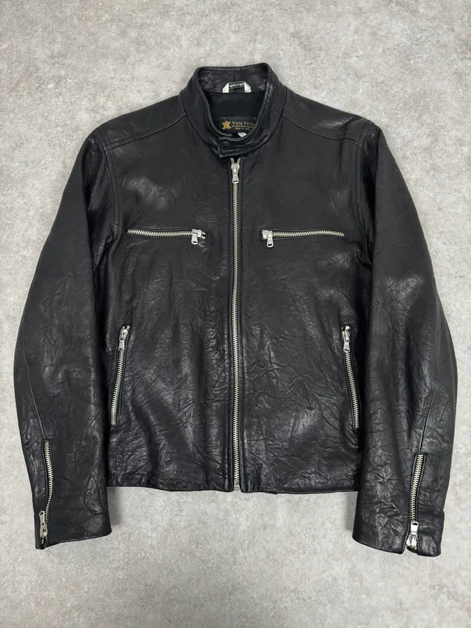 2000s Italian Black Eroded Leather Avant-Garde Jacket TBXULkD 0