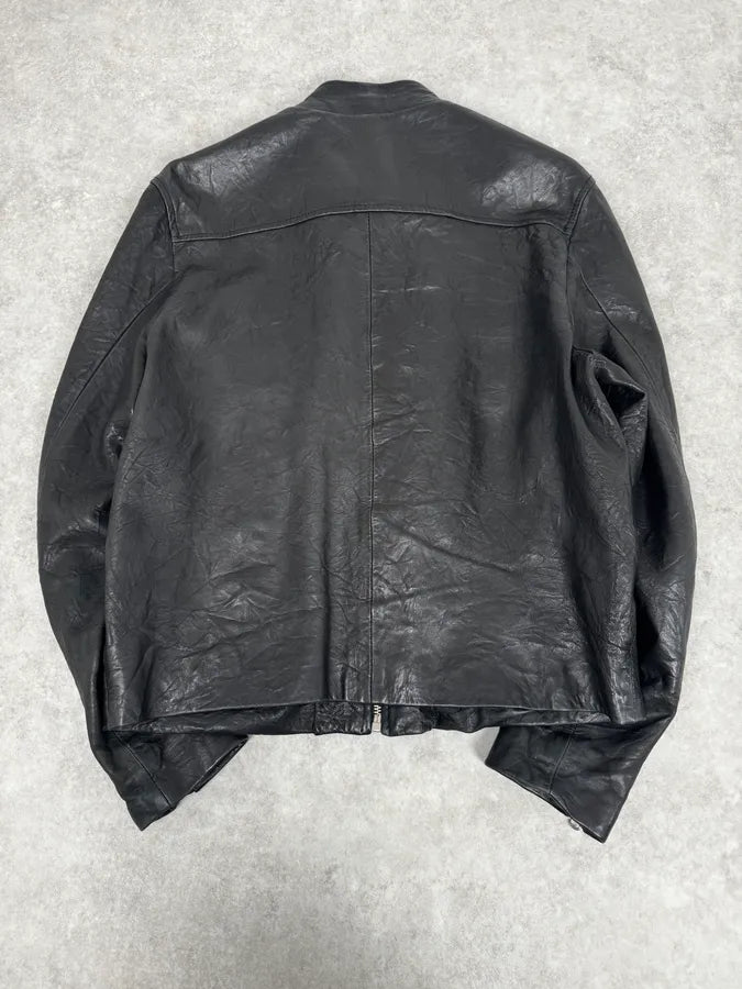 2000s Italian Black Eroded Leather Avant-Garde Jacket TBXULkD 3