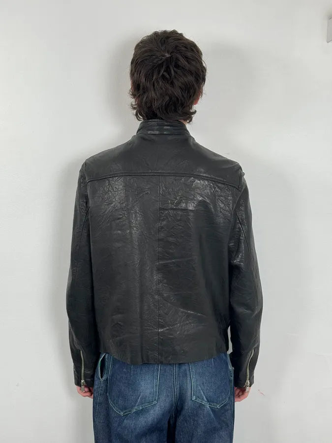 2000s Italian Black Eroded Leather Avant-Garde Jacket TBXULkD 2