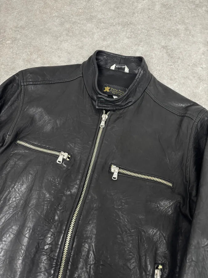 2000s Italian Black Eroded Leather Avant-Garde Jacket TBXULkD 4