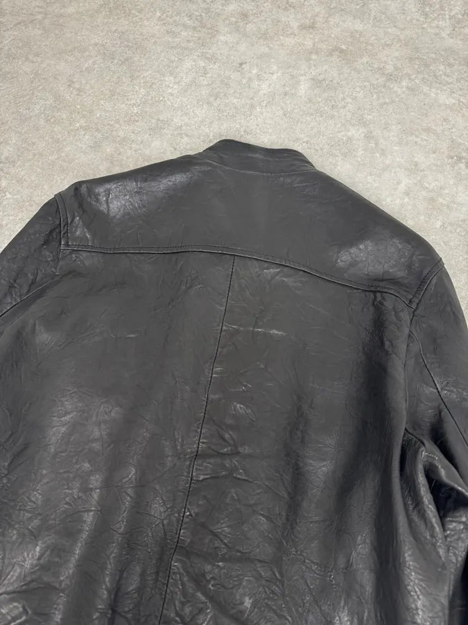 2000s Italian Black Eroded Leather Avant-Garde Jacket TBXULkD 5