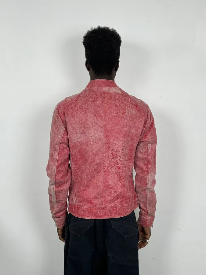 2000s Italian Red Eroded Leather Roma Jacket oPjBtYB 2