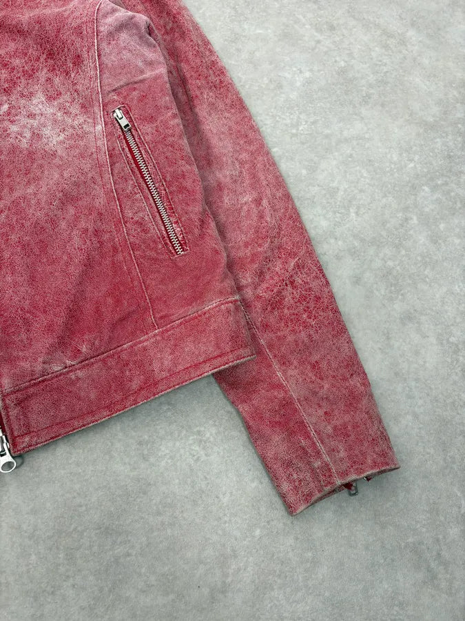 2000s Italian Red Eroded Leather Roma Jacket oPjBtYB 7