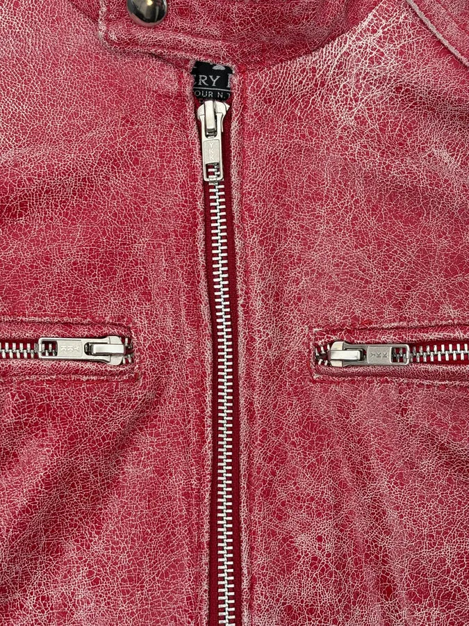 2000s Italian Red Eroded Leather Roma Jacket oPjBtYB 8