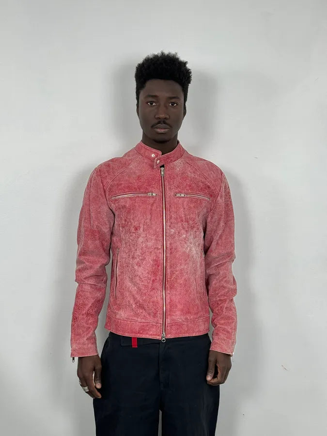 2000s Italian Red Eroded Leather Roma Jacket oPjBtYB 1