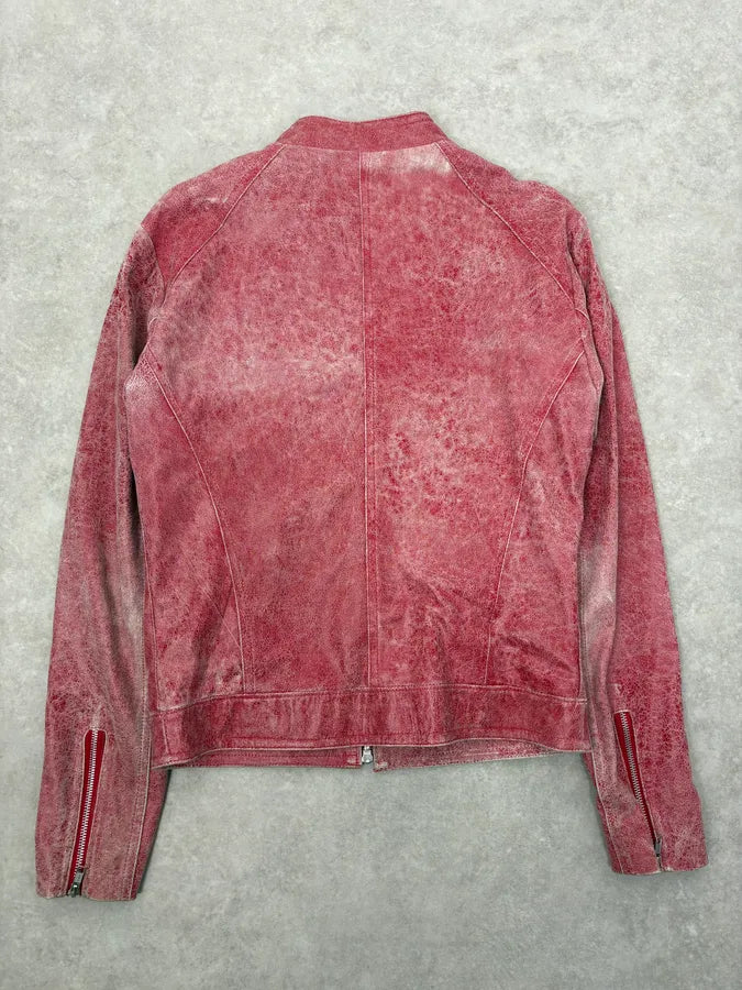2000s Italian Red Eroded Leather Roma Jacket oPjBtYB 5