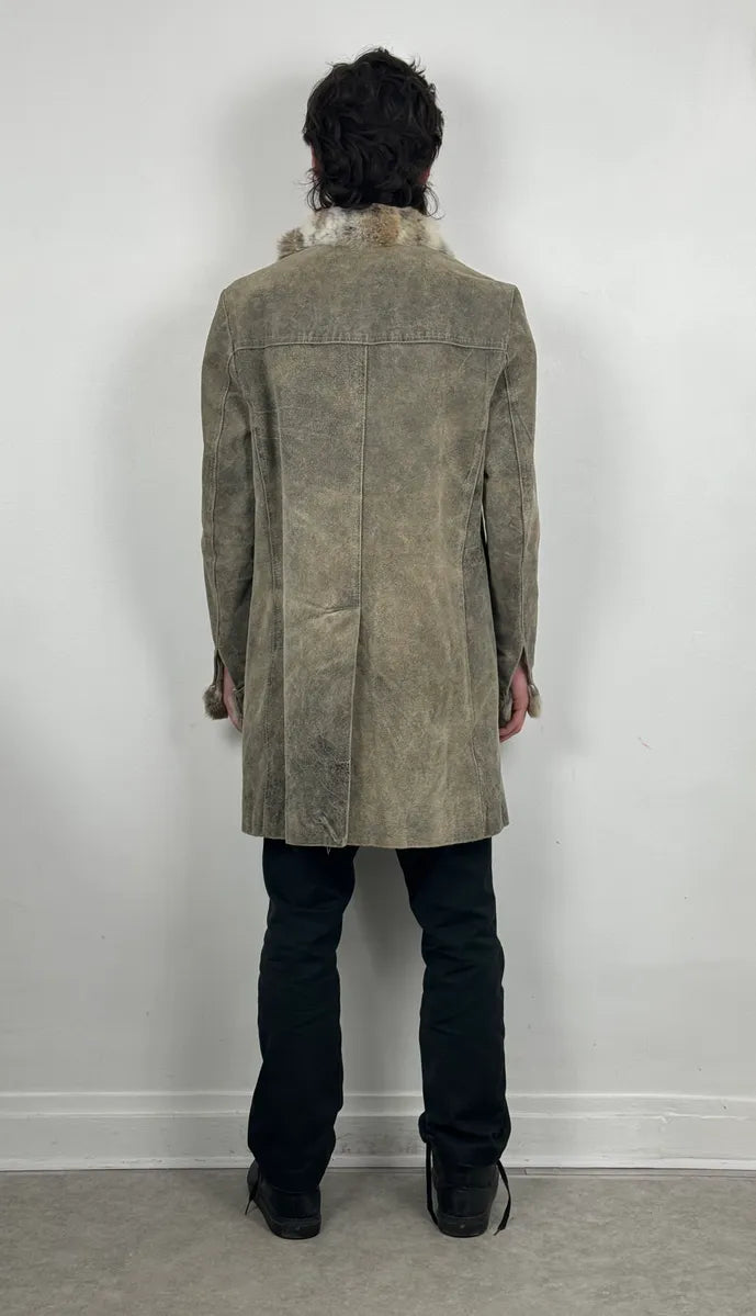 2000s Italian Vintage Fur & Leather Premium Long Jacket Rnpwvrq 2