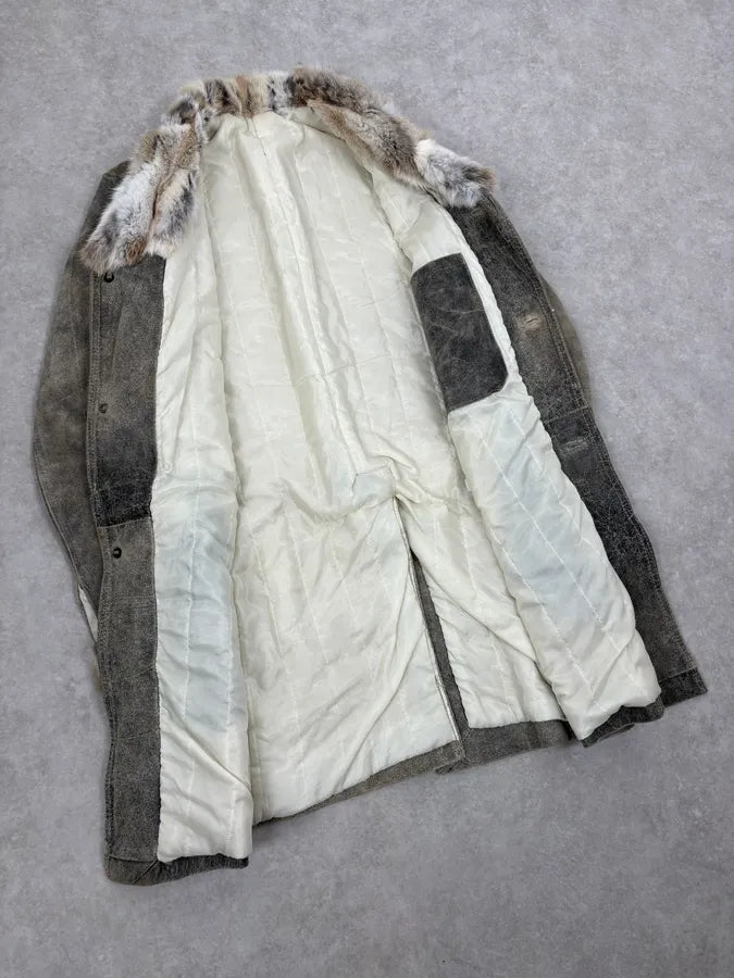 2000s Italian Vintage Fur & Leather Premium Long Jacket Rnpwvrq 6