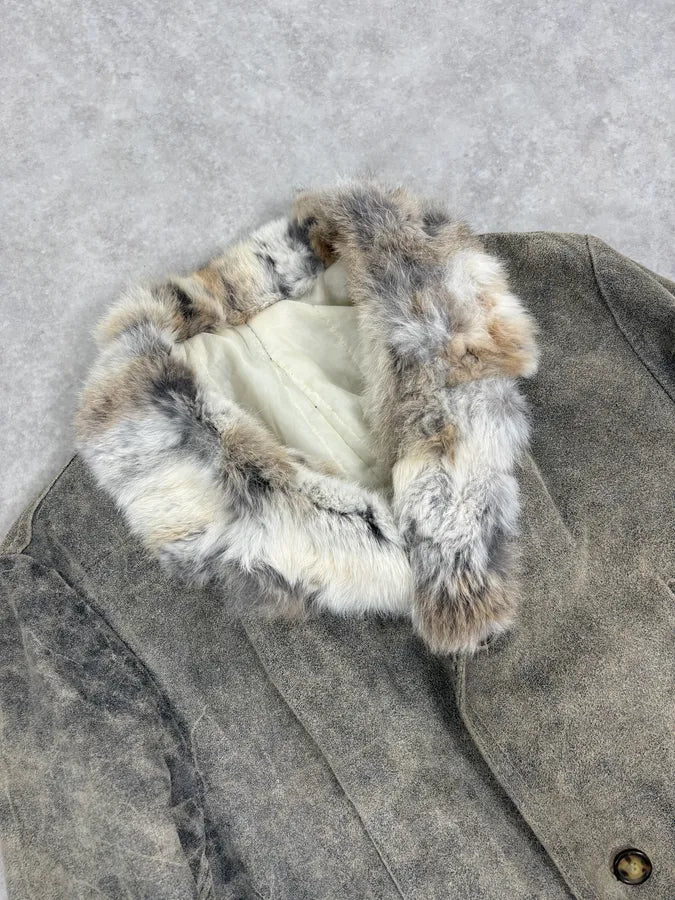 2000s Italian Vintage Fur & Leather Premium Long Jacket Rnpwvrq 4