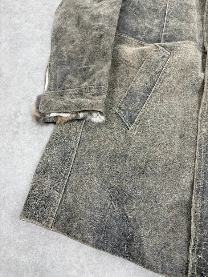 2000s Italian Vintage Fur & Leather Premium Long Jacket Rnpwvrq 7
