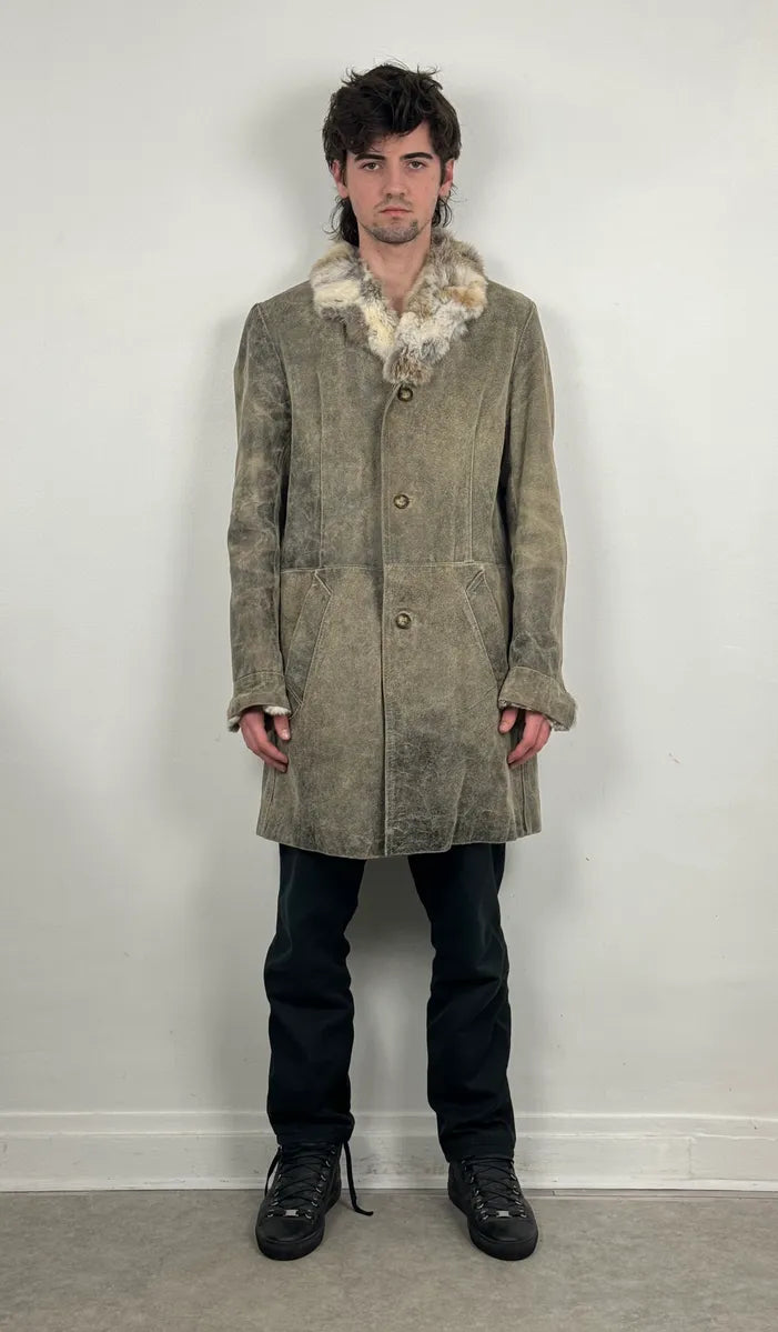 2000s Italian Vintage Fur & Leather Premium Long Jacket Rnpwvrq 1