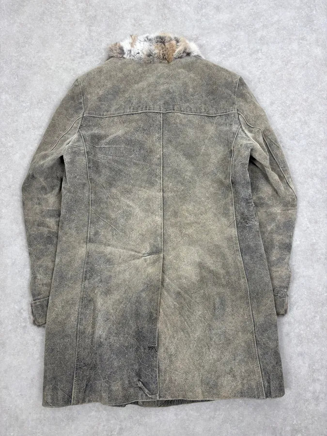 2000s Italian Vintage Fur & Leather Premium Long Jacket Rnpwvrq 5