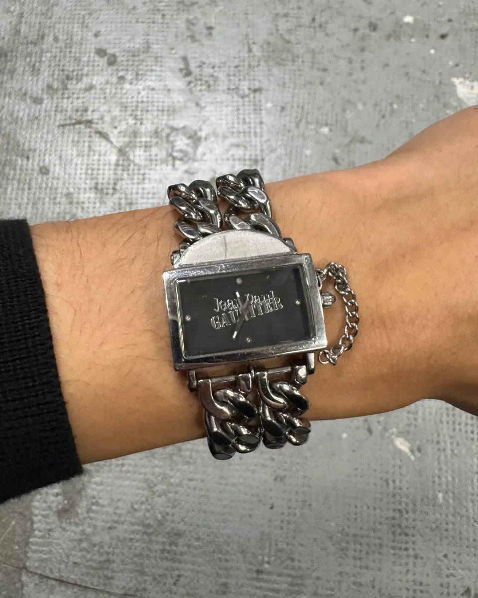 2000s Jean Paul Gaultier 2 Chains Silver Steel Watch (OS) YYCJBnQ 0