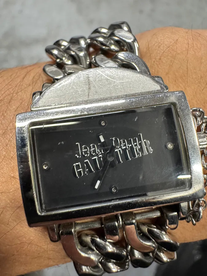 2000s Jean Paul Gaultier 2 Chains Silver Steel Watch (OS) YYCJBnQ 4