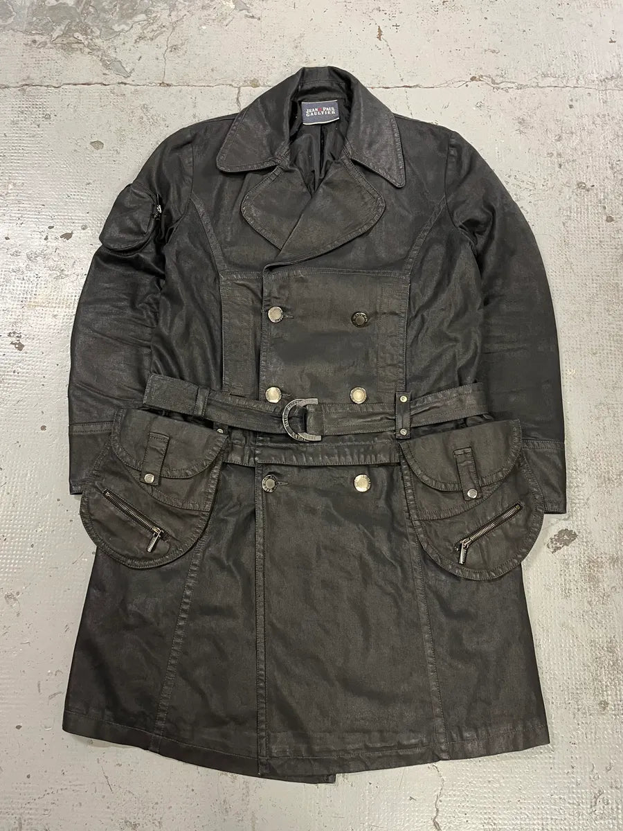 2000s Jean Paul Gaultier 2 in 1 Detachable Cargo Black Trench Coat MJxaUqH 0