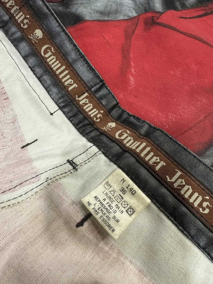2000s Jean Paul Gaultier 3/4 Black & Red Trompe L’oeil Pants TvUyKRu 6