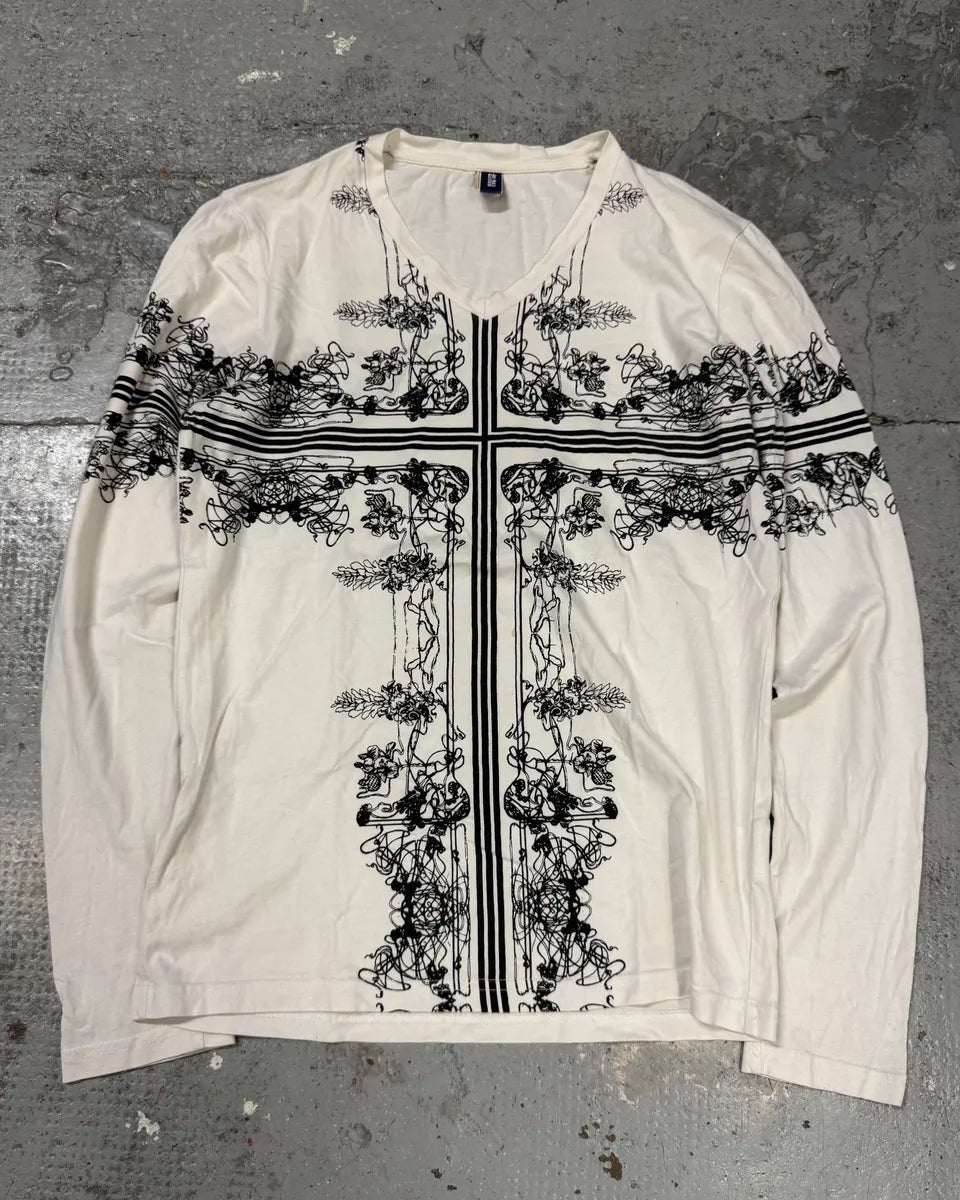 2000s Jean Paul Gaultier Abstract Cross White Longsleeves (S) OeloBBj 0