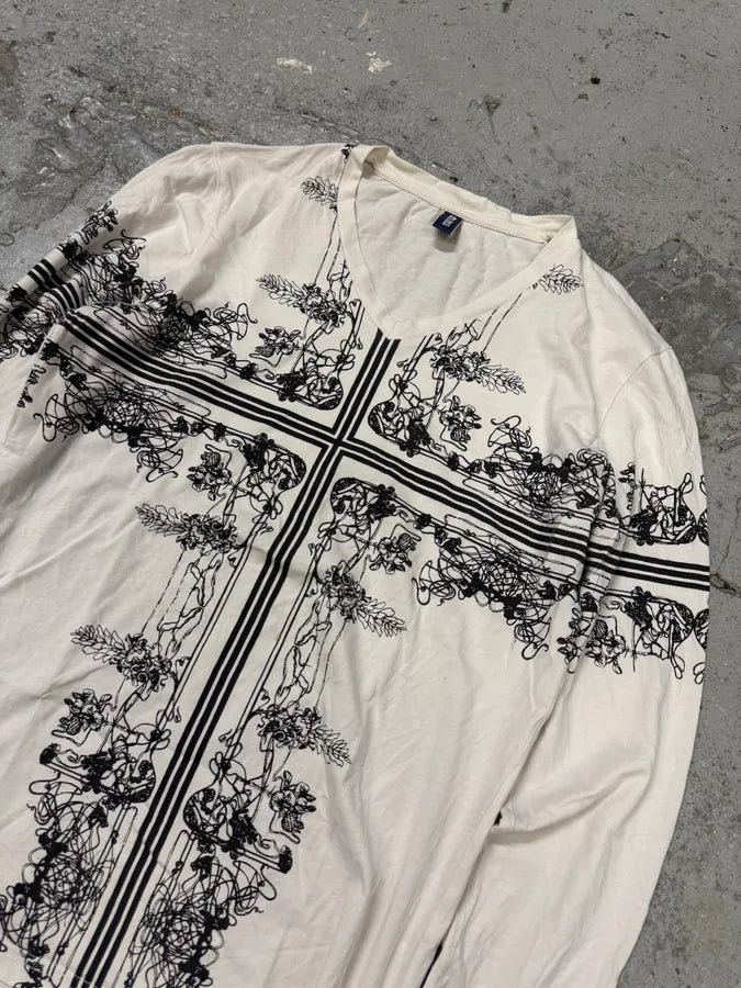 2000s Jean Paul Gaultier Abstract Cross White Longsleeves (S) OeloBBj 3