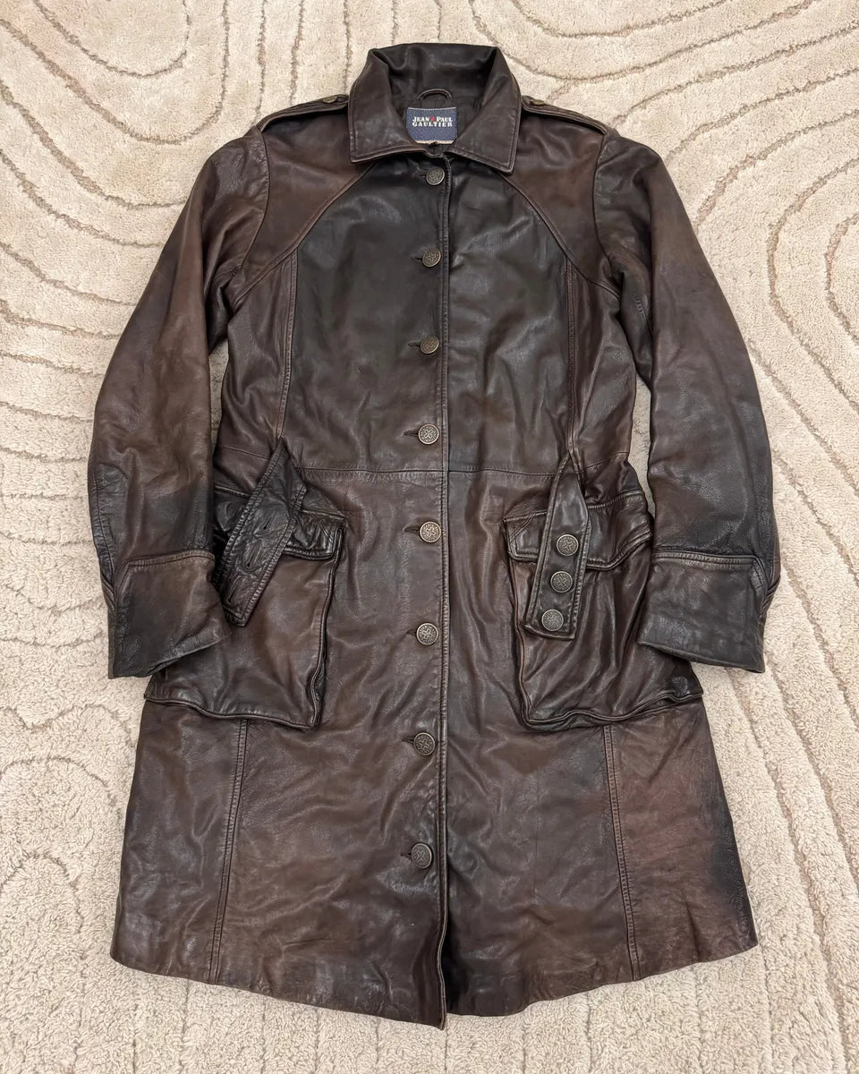2000s Jean Paul Gaultier Army Faded Leather Trench hzYGzCo 0