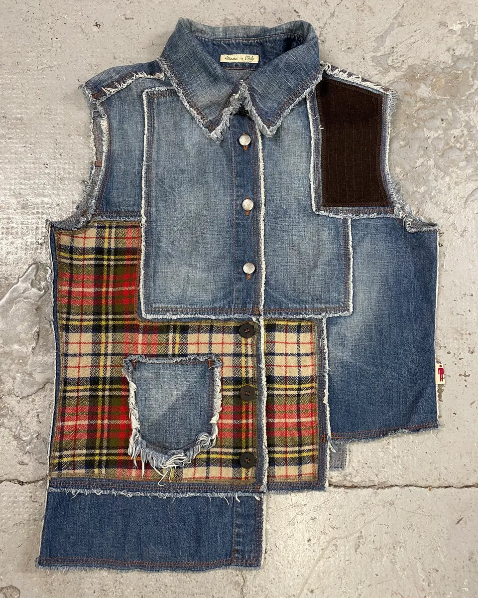 2000s Jean Paul Gaultier Asymmetrical Patchwork Wool Denim Jacket YvRvWRY 0