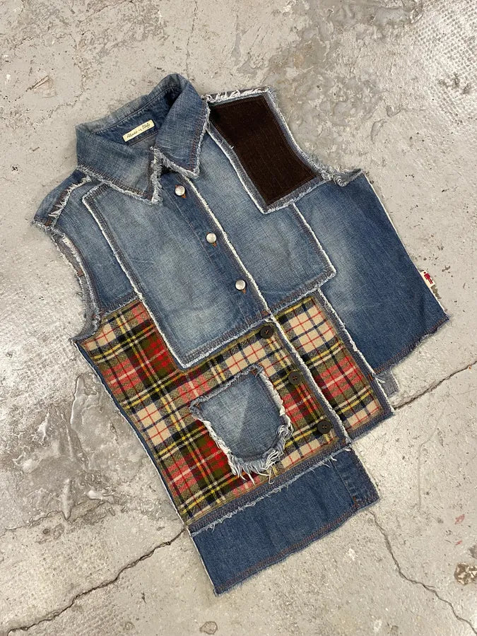 2000s Jean Paul Gaultier Asymmetrical Patchwork Wool Denim Jacket YvRvWRY 4