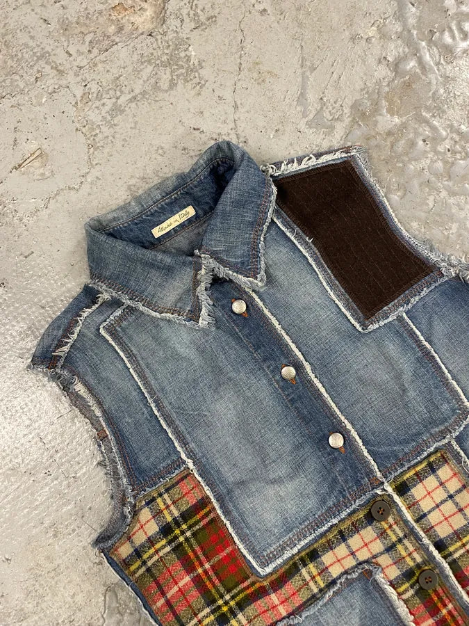 2000s Jean Paul Gaultier Asymmetrical Patchwork Wool Denim Jacket YvRvWRY 5