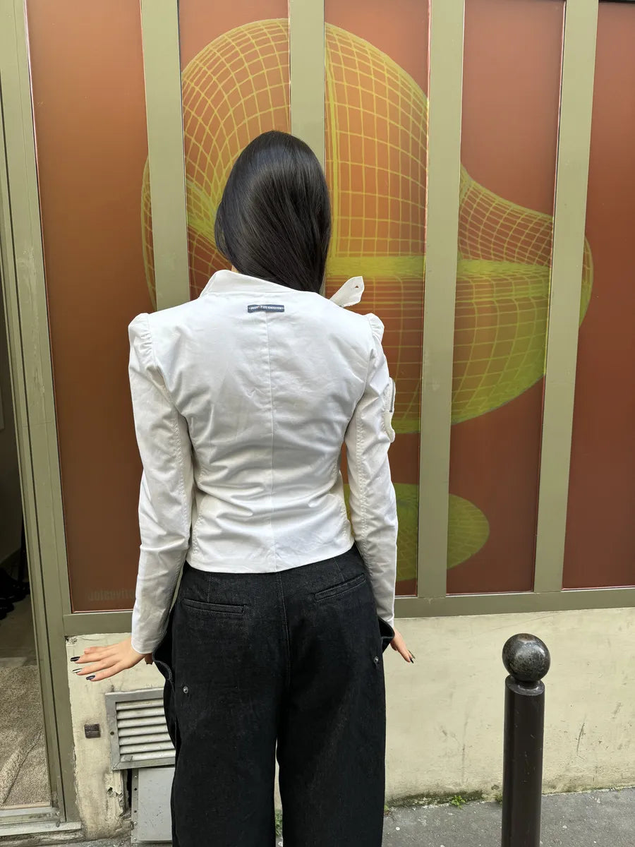 2000s Jean Paul Gaultier Asymmetrical Zip White Avant-Garde Jacket (S) 2