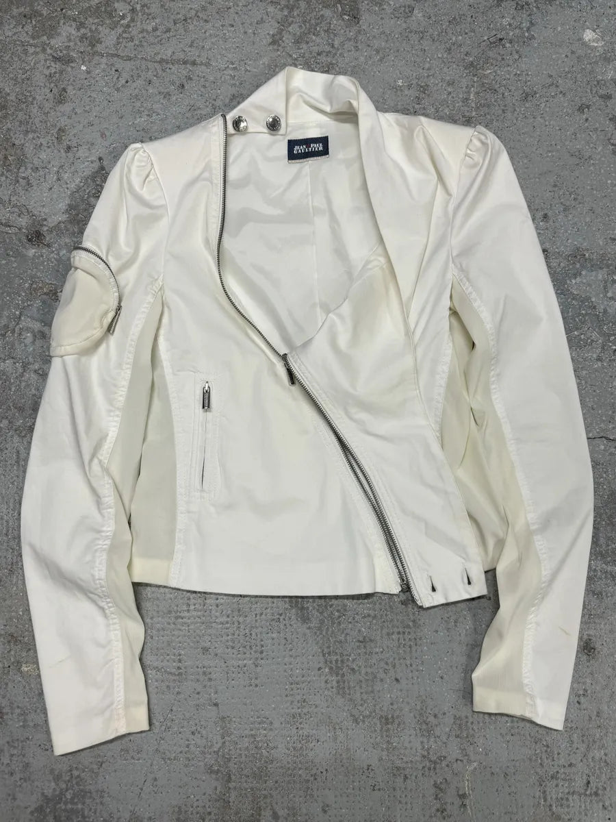 2000s Jean Paul Gaultier Asymmetrical Zip White Avant-Garde Jacket (S) 4