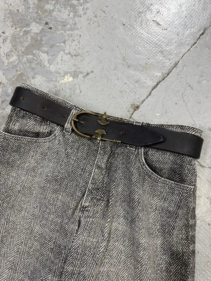 2000s Jean Paul Gaultier Axes Metal Buckle Black Leather Belt IXkbMhu 1