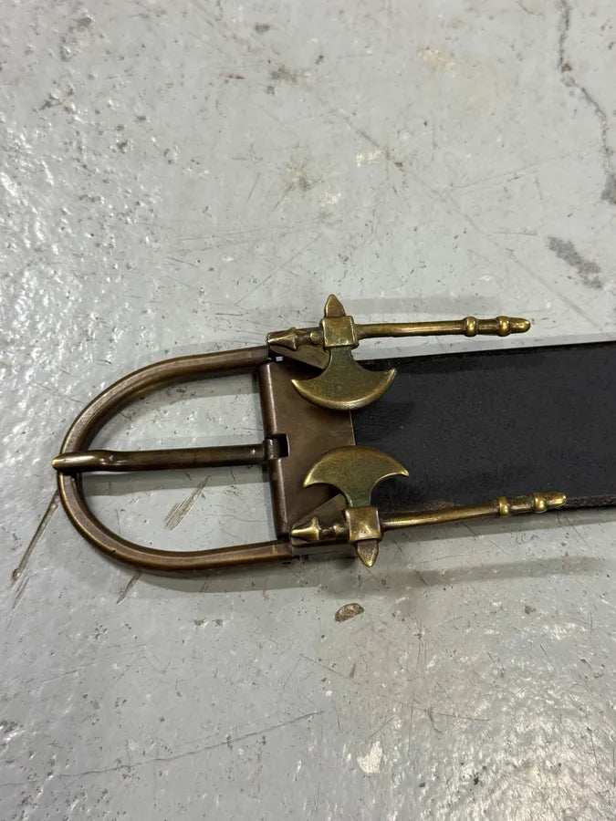 2000s Jean Paul Gaultier Axes Metal Buckle Black Leather Belt IXkbMhu 2