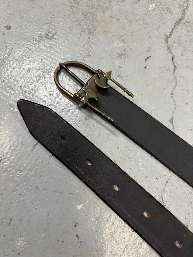 2000s Jean Paul Gaultier Axes Metal Buckle Black Leather Belt IXkbMhu 3