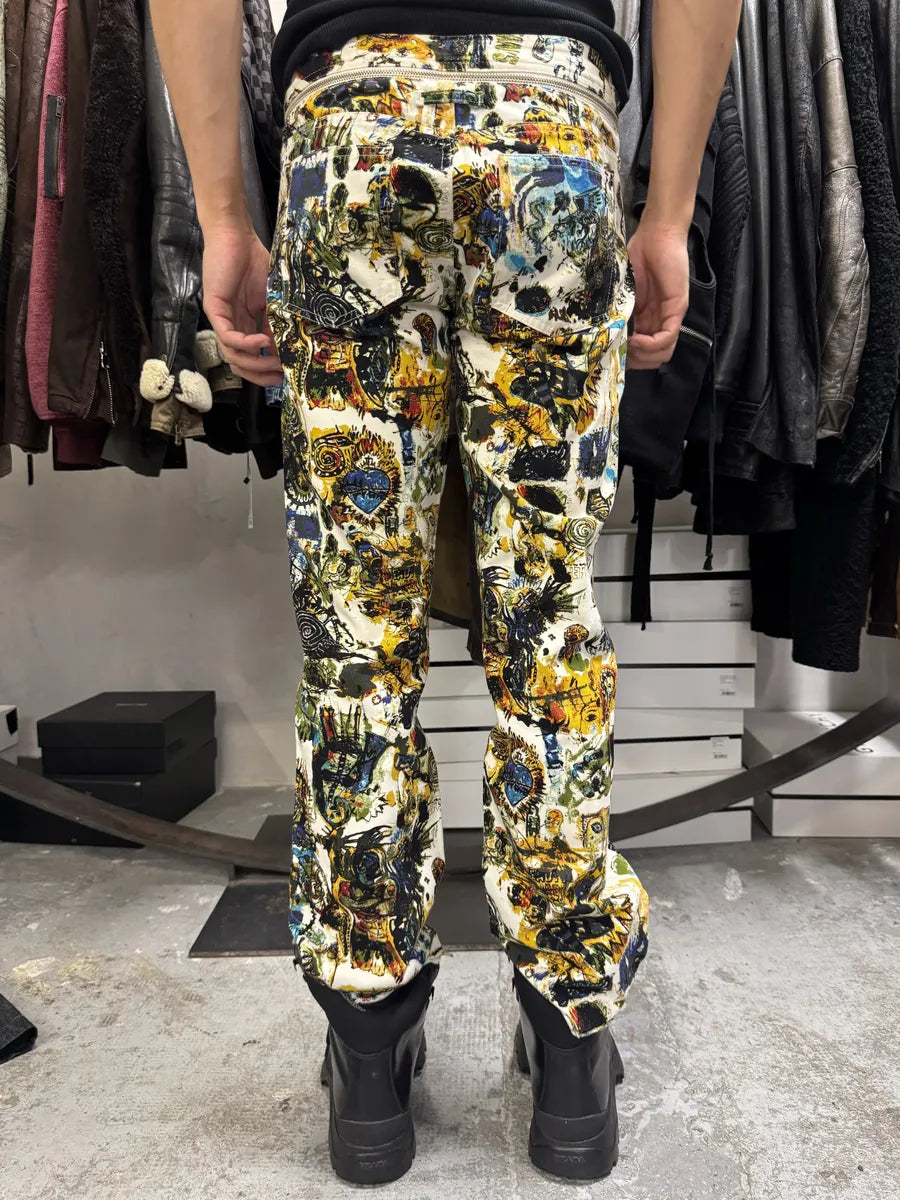 2000s Jean Paul Gaultier Basquiat Belted Abstract Human Body Pants DILhcXo 1
