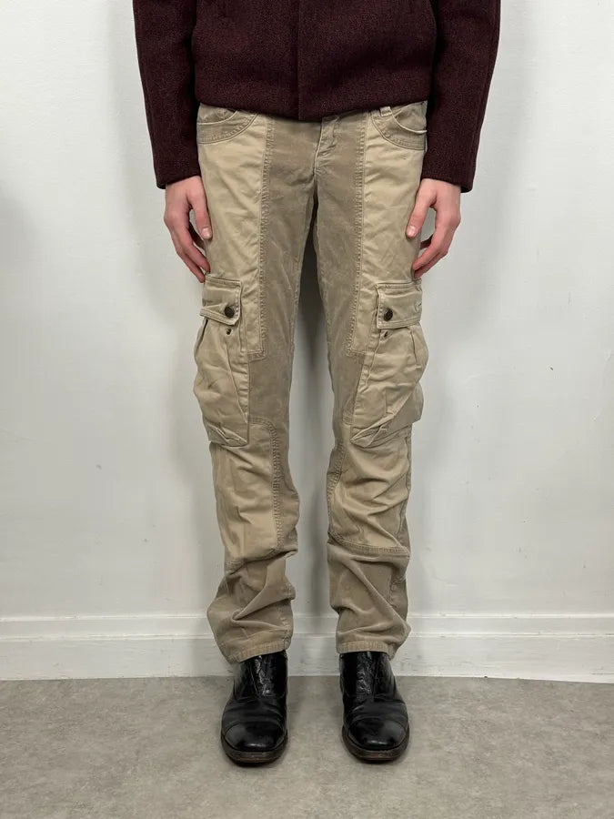 2000s Jean Paul Gaultier Beige Multi Pockets Cargo Aviator Velvet Pants FMgaUSp 1