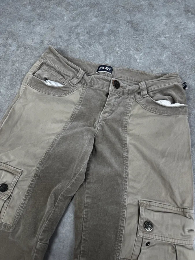 2000s Jean Paul Gaultier Beige Multi Pockets Cargo Aviator Velvet Pants FMgaUSp 5