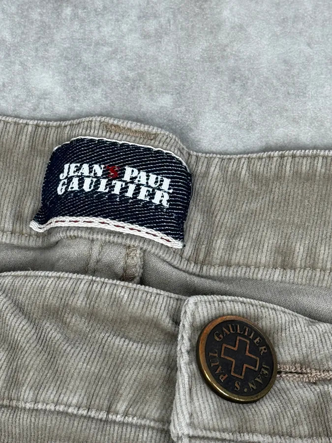 2000s Jean Paul Gaultier Beige Multi Pockets Cargo Aviator Velvet Pants FMgaUSp 11