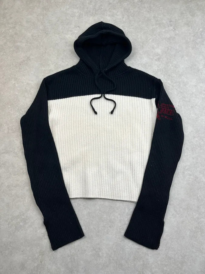 1990s Jean Paul Gaultier Black & White Wool Cropped Hooded Sweater fckReom 0
