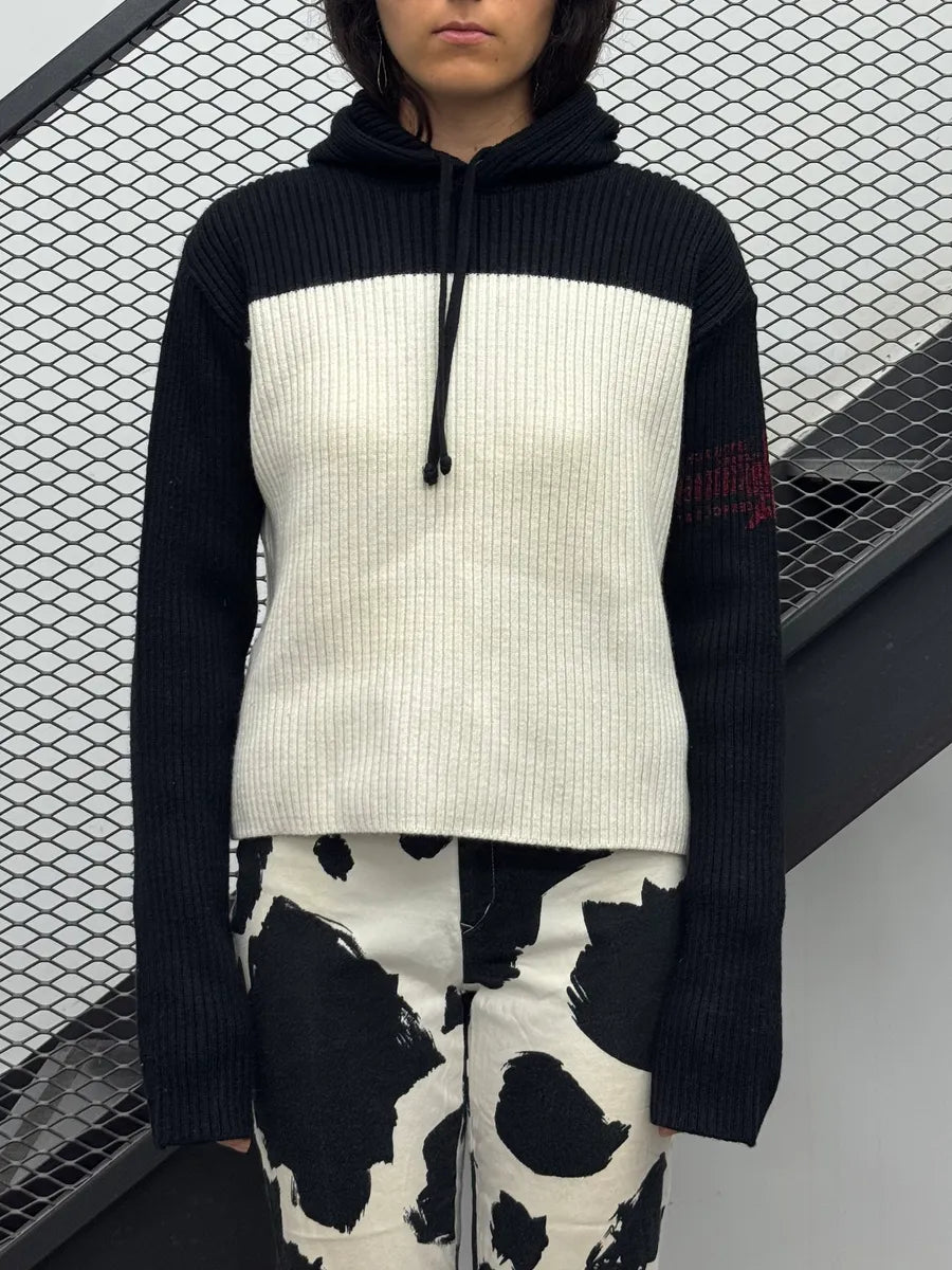 1990s Jean Paul Gaultier Black & White Wool Cropped Hooded Sweater fckReom 1