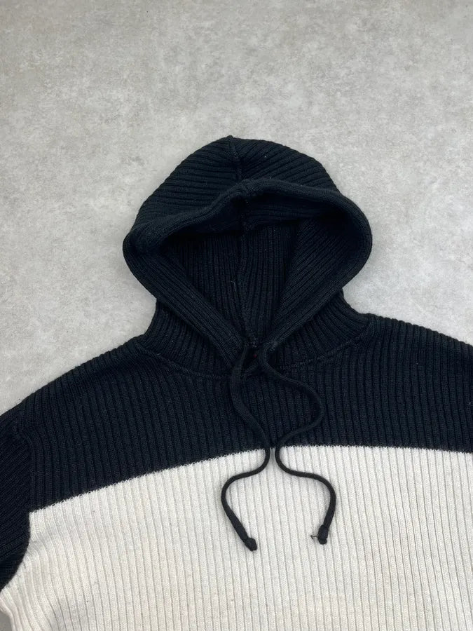 1990s Jean Paul Gaultier Black & White Wool Cropped Hooded Sweater fckReom 3