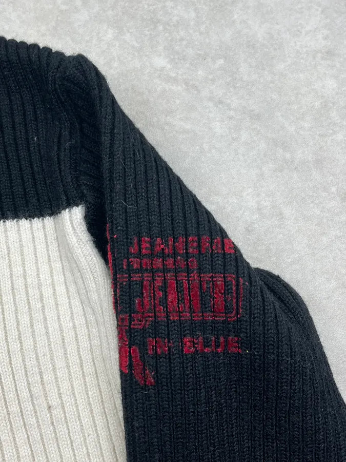 1990s Jean Paul Gaultier Black & White Wool Cropped Hooded Sweater fckReom 8