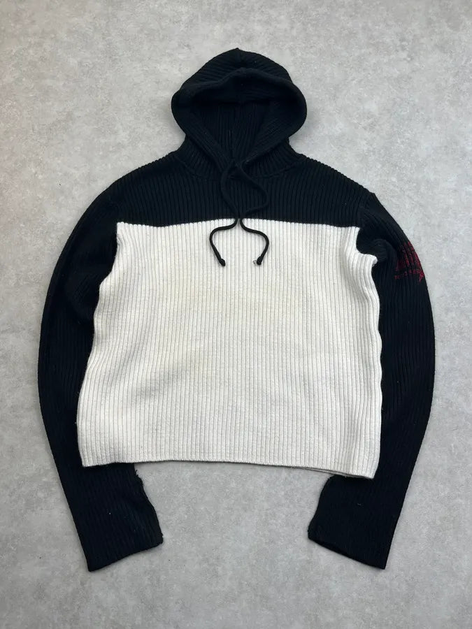 1990s Jean Paul Gaultier Black & White Wool Cropped Hooded Sweater fckReom 4