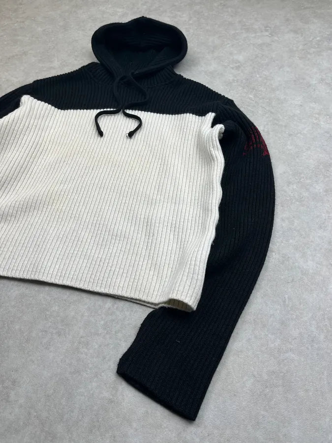 1990s Jean Paul Gaultier Black & White Wool Cropped Hooded Sweater fckReom 5