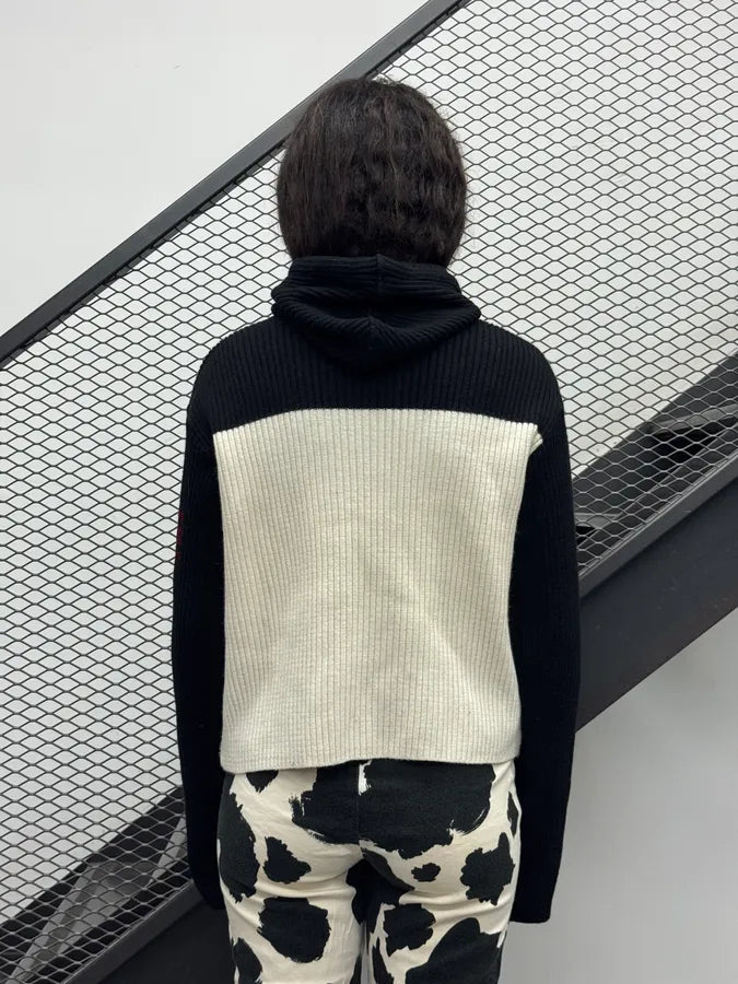 1990s Jean Paul Gaultier Black & White Wool Cropped Hooded Sweater fckReom 2