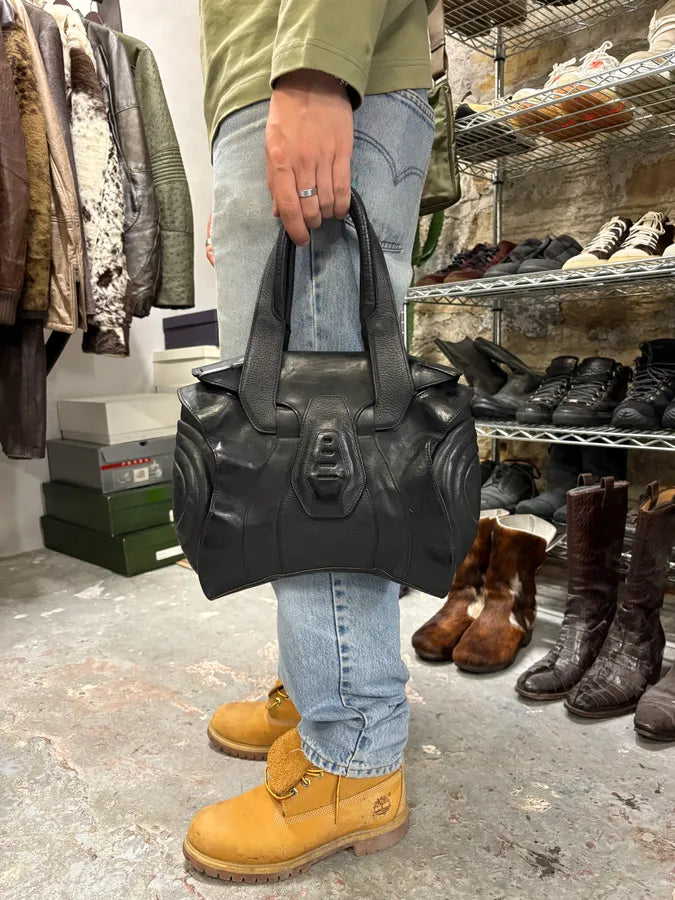 2000s Jean Paul Gaultier Black Ballistic Leather Bag (OS) zHLuOYu 1