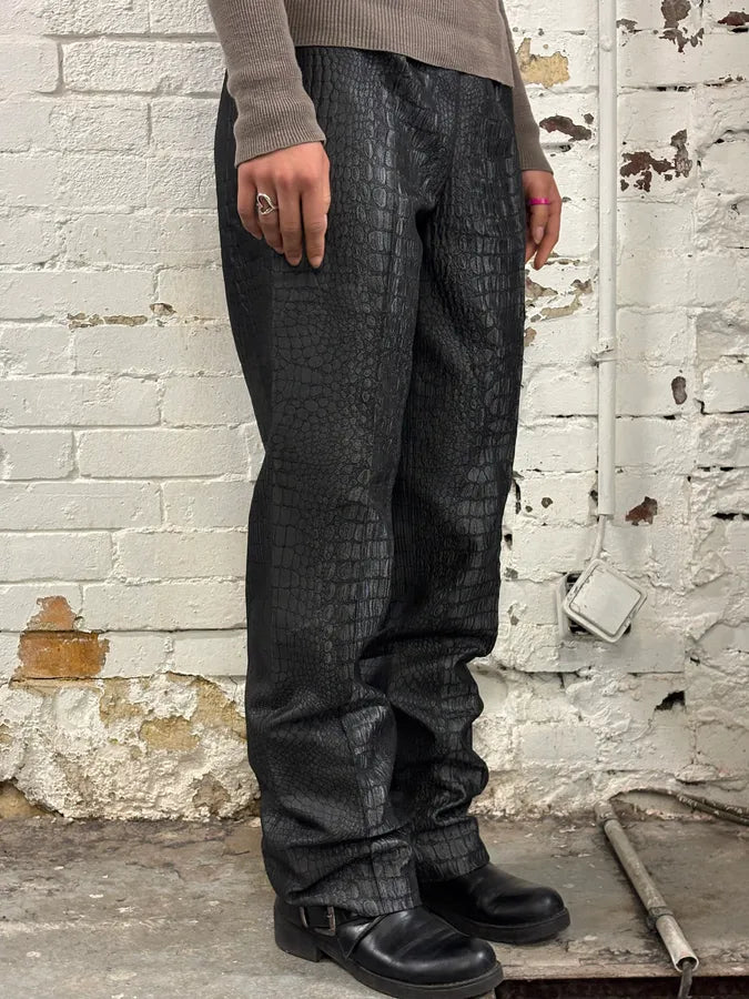 2000s Jean Paul Gaultier Black Crocodile Embossed Pants xcIUZPU 1