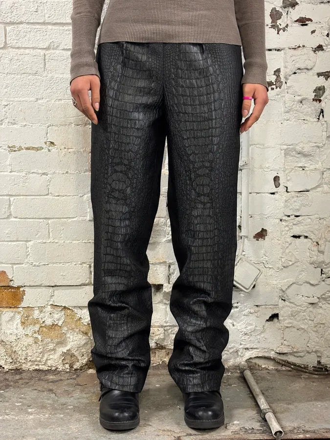 2000s Jean Paul Gaultier Black Crocodile Embossed Pants xcIUZPU 0