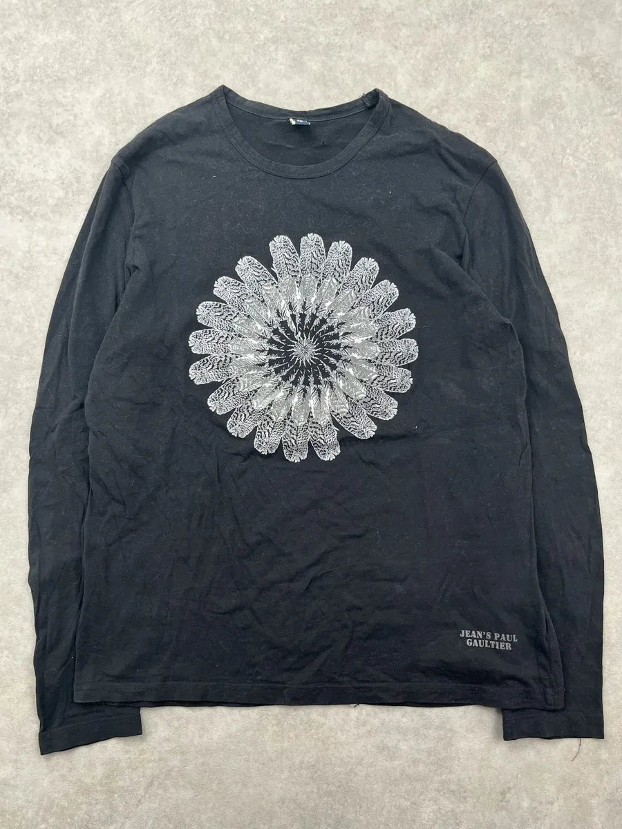 2000s Jean Paul Gaultier Black Feather Floral Longsleeve vaRTzDq 0