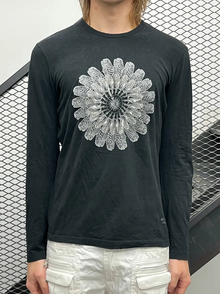 2000s Jean Paul Gaultier Black Feather Floral Longsleeve vaRTzDq 1