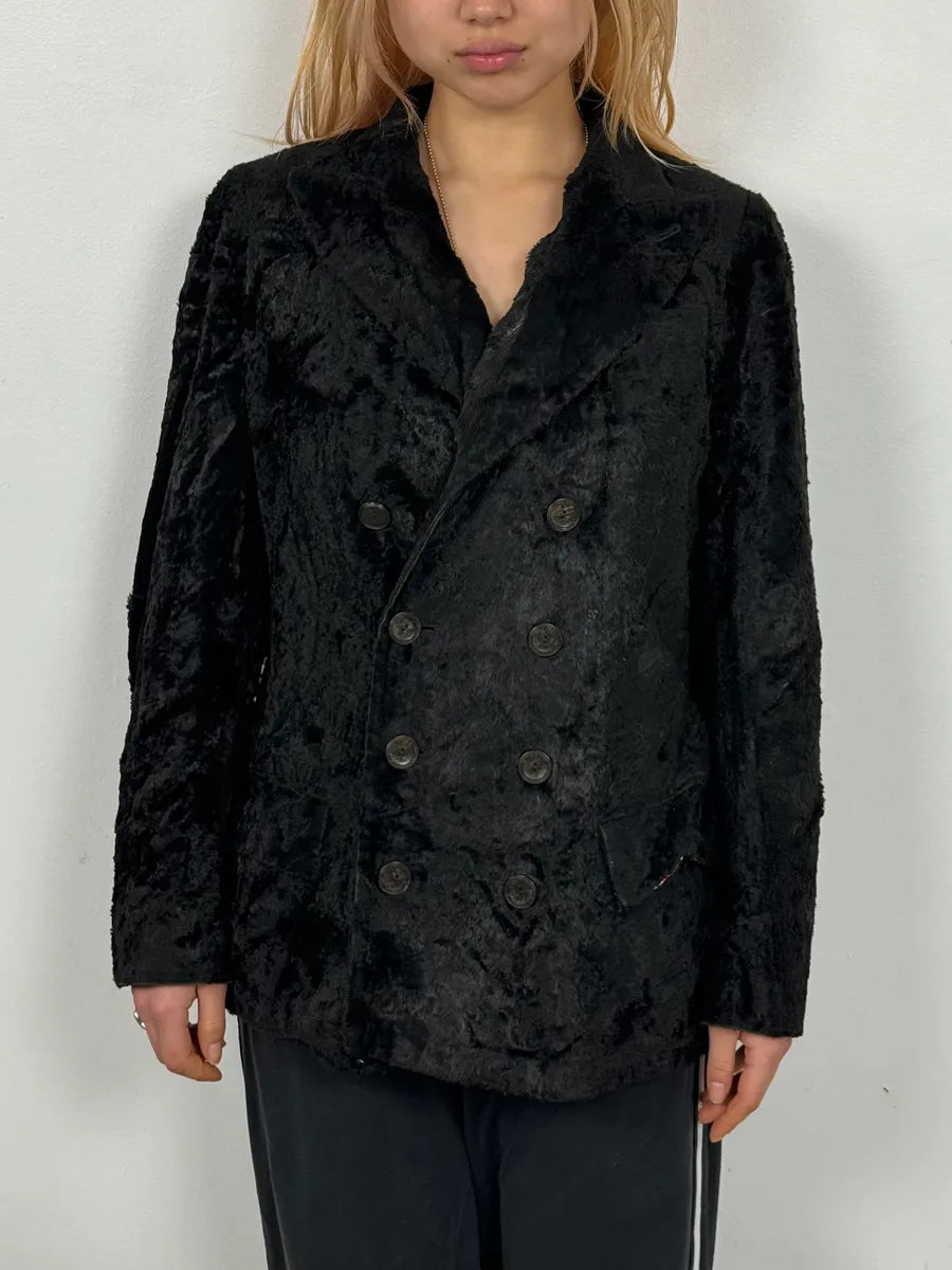 2000s Jean Paul Gaultier Black Fur Velvet Blazer Jacket KObdASE 1