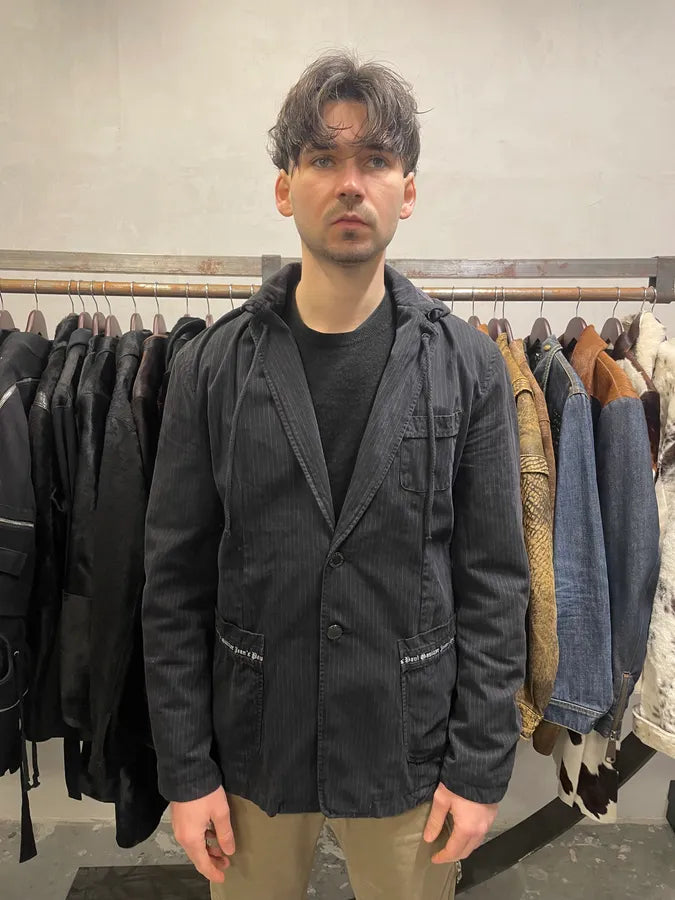 2000s Jean Paul Gaultier Black Hooded Striped Blazer Jacket (L) 1